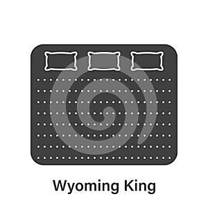 Bed Size Dimension. Mattress Wyoming King Silhouette Icon. Bed Length Measurement for Bedchamber in Hotel or Home