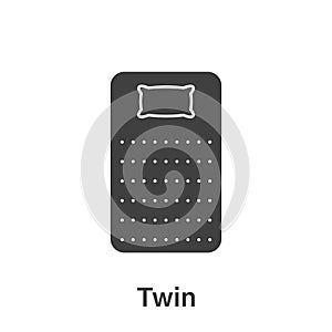 Bed Size Dimension. Twin Mattress Silhouette Icon. Bed Length Measurement for Bedchamber in Hotel or Home Pictogram