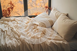 bed with untouched pillows and unruffled sheets