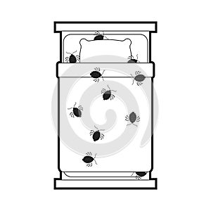 Bedbug in bed. chinch insect vector illustration