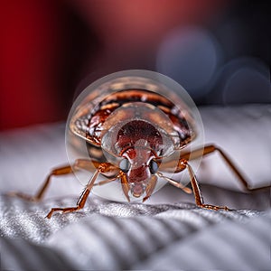 Bedbug Close up of Cimex hemipterus bed bug on bed background , generated by AI