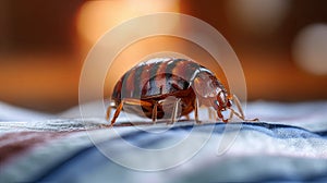 Bedbug Close up of Cimex hemipterus bed bug on bed background , generated by AI