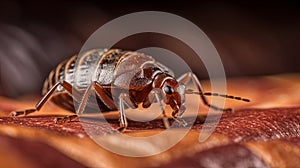 Bedbug Close up of Cimex hemipterus bed bug on bed background , generated by AI