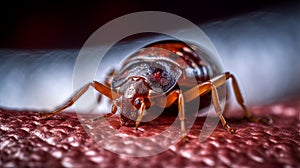 Bedbug Close up of Cimex hemipterus bed bug on bed background , generated by AI