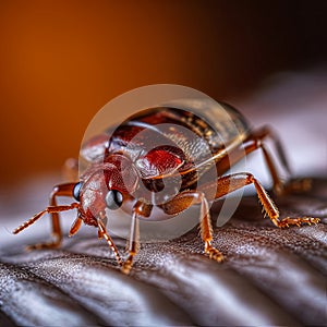 Bedbug Close up of Cimex hemipterus bed bug on bed background , generated by AI