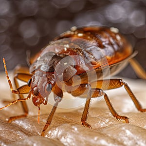 Bedbug Close up of Cimex hemipterus bed bug on bed background , generated by AI