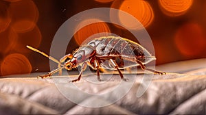 Bedbug Close up of Cimex hemipterus bed bug on bed background , generated by AI