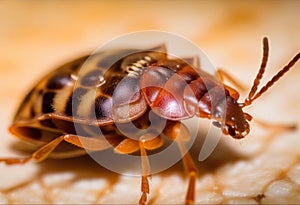 Bedbug Close up of Cimex hemipterus - bed bug on bed background , High quality photo