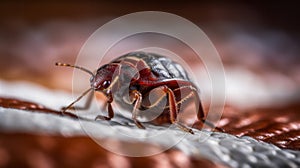 Bedbug Close up of Cimex hemipterus - bed bug on bed , generated by AI