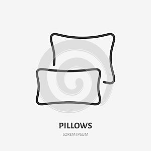 Bedding, bedroom decorations flat line icon. Vector illustration of pillows, cushion. Thin linear logo for interior