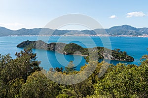 Bedir Adasi island located next to larger Cennet Adasi island near Marmaris town in Turkey