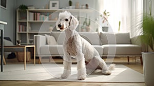 A Bedlington Terrier enjoys urban living in a modern apartment, a cherished home companion.