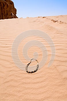 Bedouin beads on yellow sand dune desert