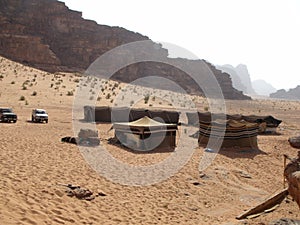 Bedouin camp with tents in the Wadi Rum desert, Jordan