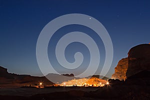 Bedouin camp in the Wadi Rum desert, Jordan, at night