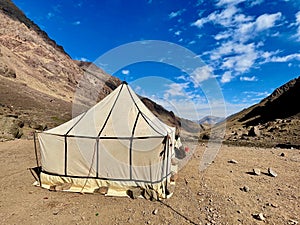 Bedouin tent at Djebel Toubkal Refuge, North Africa's highest mountain, Morocco.