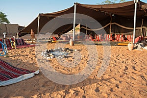 Bedouin tent in the Wahiba Sand Desert in the morning