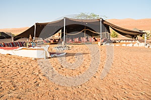 Bedouin tent in the Wahiba Sand Desert in the morning