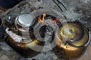 Bedouins preparing a tea in the fire. Jordan