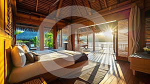 Bedroom of amazing overwater bungalow