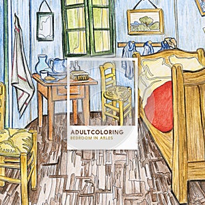 Bedroom in Arles 1888 by Vincent van Gogh adult colouring page