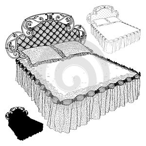 Bedroom Bed Vector. Illustration Isolated On White Background. A Vector Illustration Of Bed.