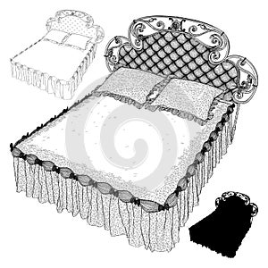 Bedroom Bed Vector. Illustration Isolated On White Background. A Vector Illustration Of Bed.