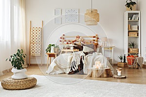 Bedroom with big white carpet