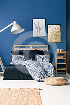 Bedroom with blue wall