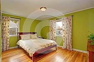 Bedroom with bright neon green walls