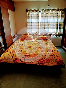 Bedroom brown wooden bed frame - image