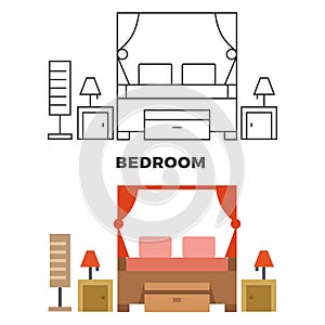 Bedroom concept - flat style and line style bedroom