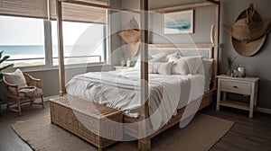 Bedroom decor, home interior design . Coastal Beachy style