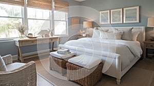 Bedroom decor, home interior design . Coastal Contemporary style