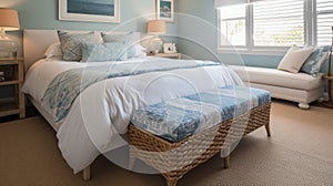 Bedroom decor, home interior design . Coastal Contemporary style