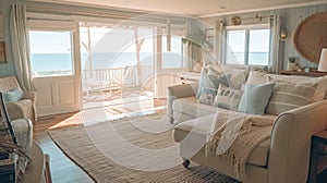 Bedroom decor, home interior design . Coastal Farmhouse style