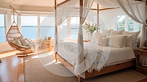 Bedroom decor, home interior design . Coastal Nautical style