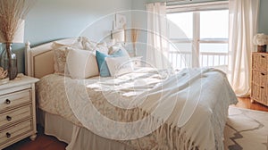 Bedroom decor, home interior design . Coastal Nautical style