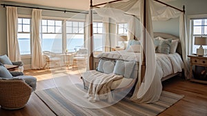 Bedroom decor, home interior design . Coastal Nautical style