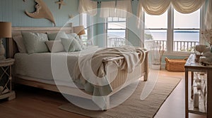 Bedroom decor, home interior design . Coastal Nautical style