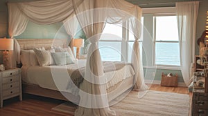 Bedroom decor, home interior design . Coastal Nautical style