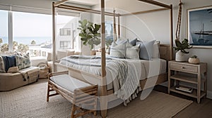 Bedroom decor, home interior design . Coastal Nautical style