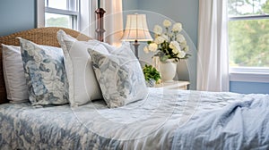 Bedroom decor, home interior design . Coastal Traditional style