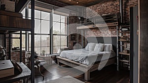 Bedroom decor, home interior design . Industrial Rustic style