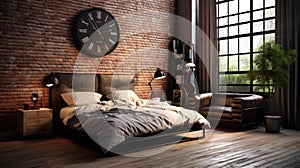 Bedroom decor, home interior design . Industrial Rustic style