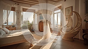 Bedroom decor, home interior design . Mediterranean Coastal style