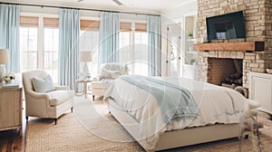 Bedroom decor, home interior design . Modern Farmhouse Coastal style