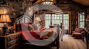Bedroom decor, home interior design . Rustic Country style