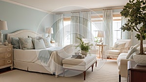 Bedroom decor, home interior design . Traditional Coastal style