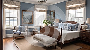 Bedroom decor, home interior design . Traditional Coastal style